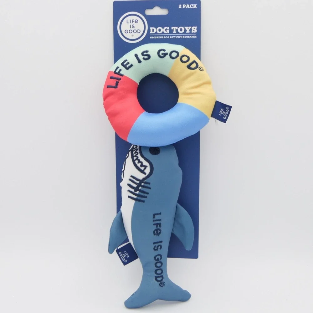 Life Is Good Shark & Life Ring Neopene Plush Dog Toys w/ Squeaker & Crinkle